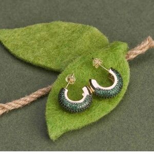 Chic Green and Gold Textured Hoop Earrings